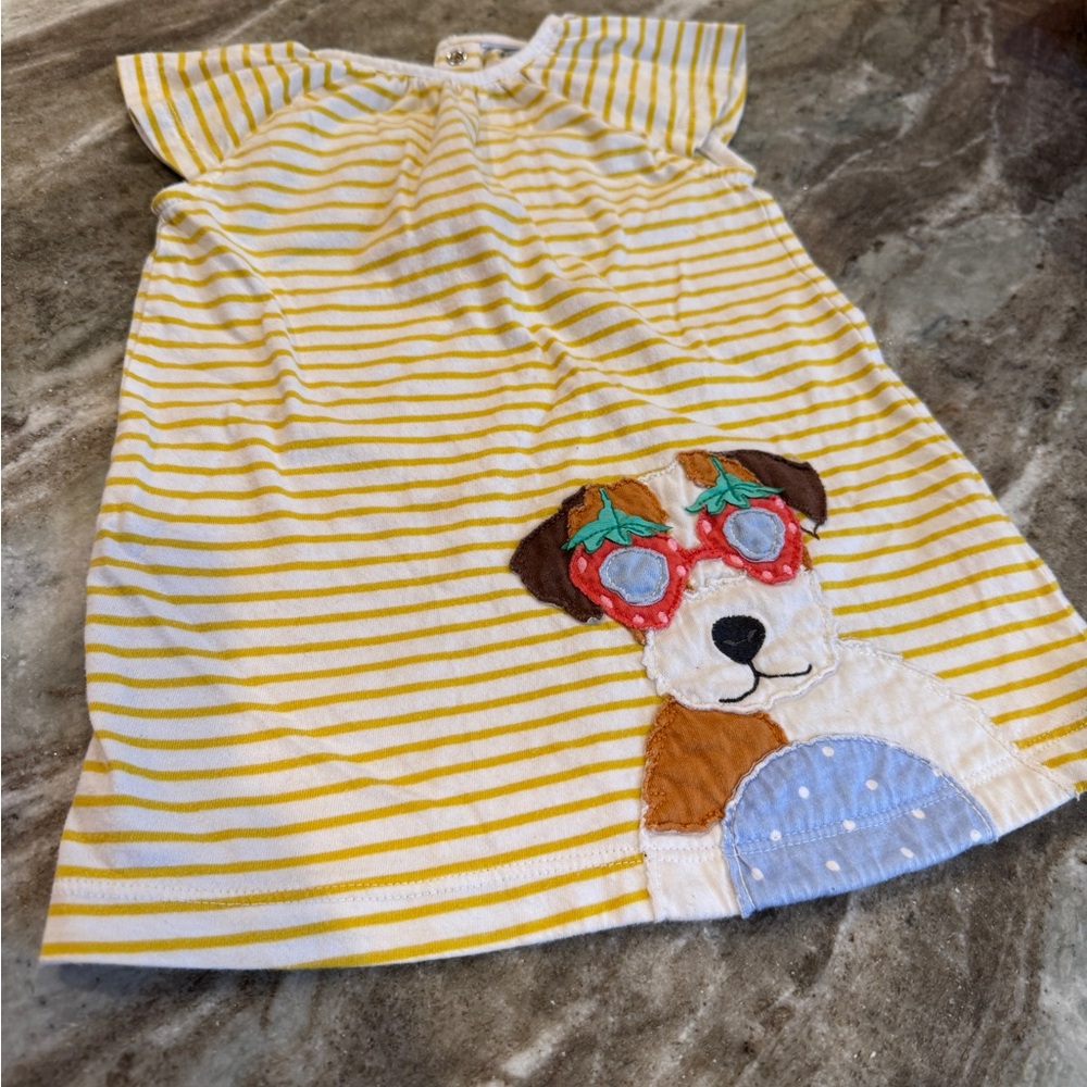 Yellow Striped Dog Appliqué Dress